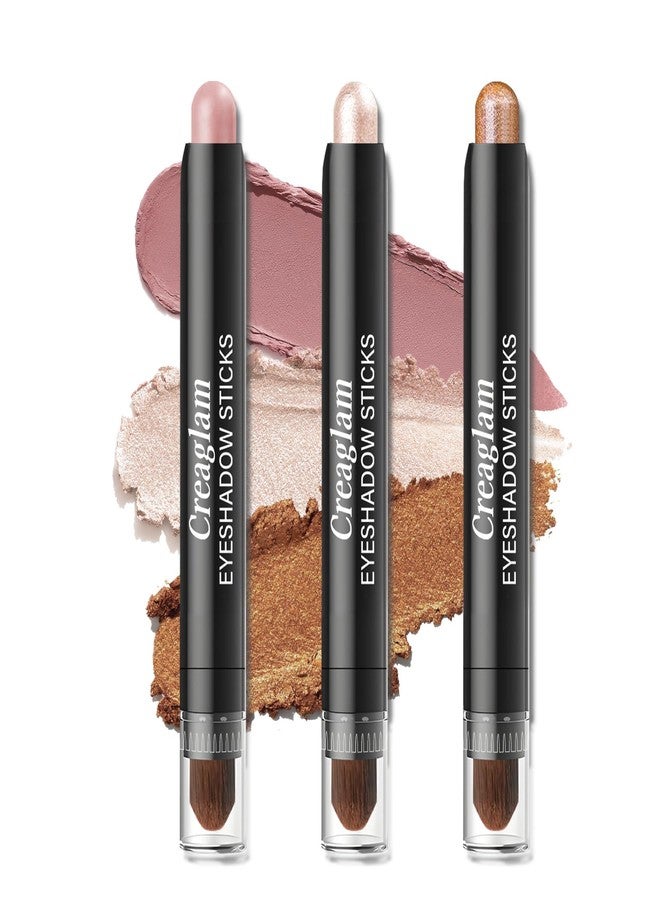 Creaglam Eyeshadow Stick 3Pcs Set, Waterproof & Crease-Proof, Easy Blendable Makeup Pencil for Beginners, Color Includes Matte Dusty Pink & Shimmer Peach & Fenugreek, 1.9g Each Stick - Image 1
